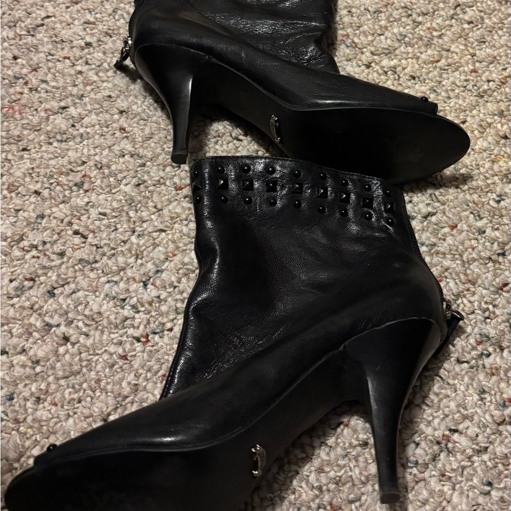Fergie Black Studded Heeled Boots